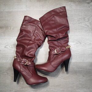Club Couture Ladies Size 9 Faux Leather Burgundy Lined Heeled Boots